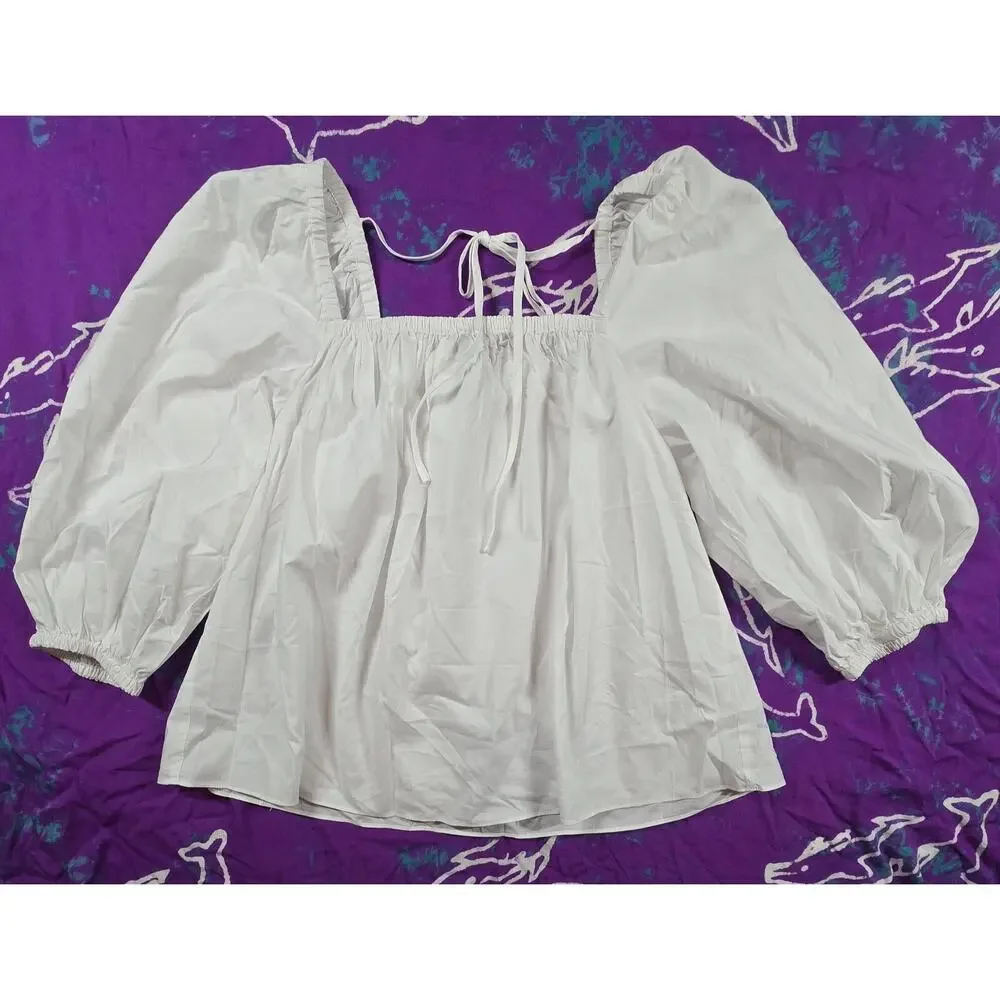 Madewell Womens Puff-Sleeve Babydoll Top White Size 00 NWT